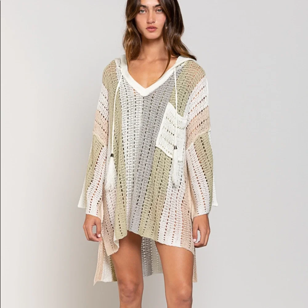 POL CLOTHING Knit hoodie bikini cover up beach hoodie sweater - Picture 4 of 10